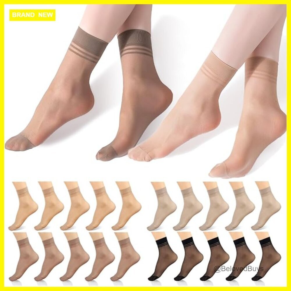 20 Pairs Women's Sheer Ankle Socks Nylon Spandex Reinforced Toe